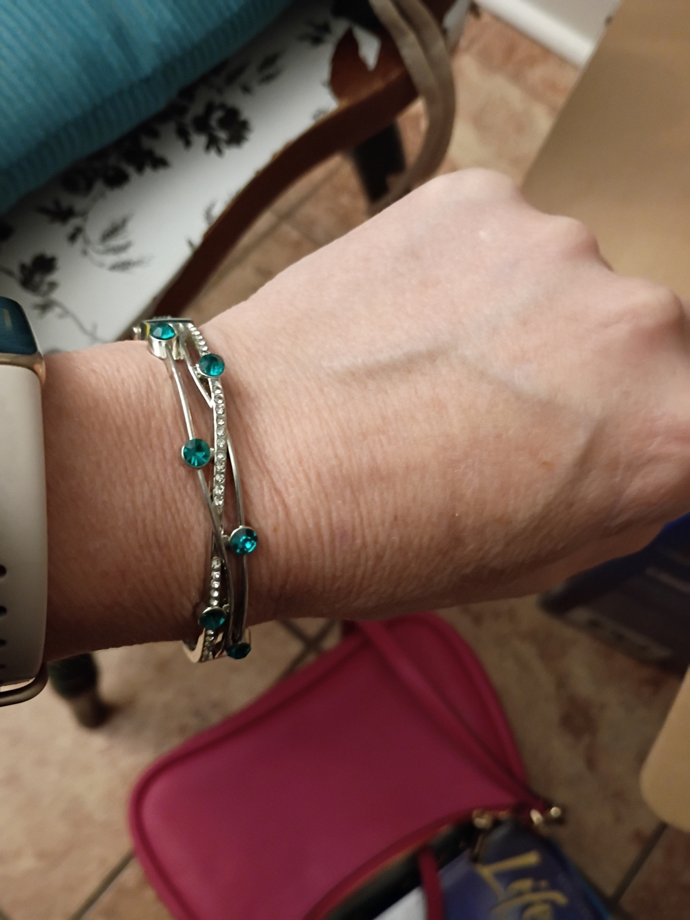 Silver Bracelet with Teal Crystal Accents - Women's Jewelry